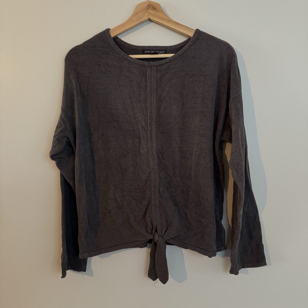 Barefoot Dreams Med Brown Long Sleeve Sweater Tie Bottom Cozy‎ Chic Ultra Light
